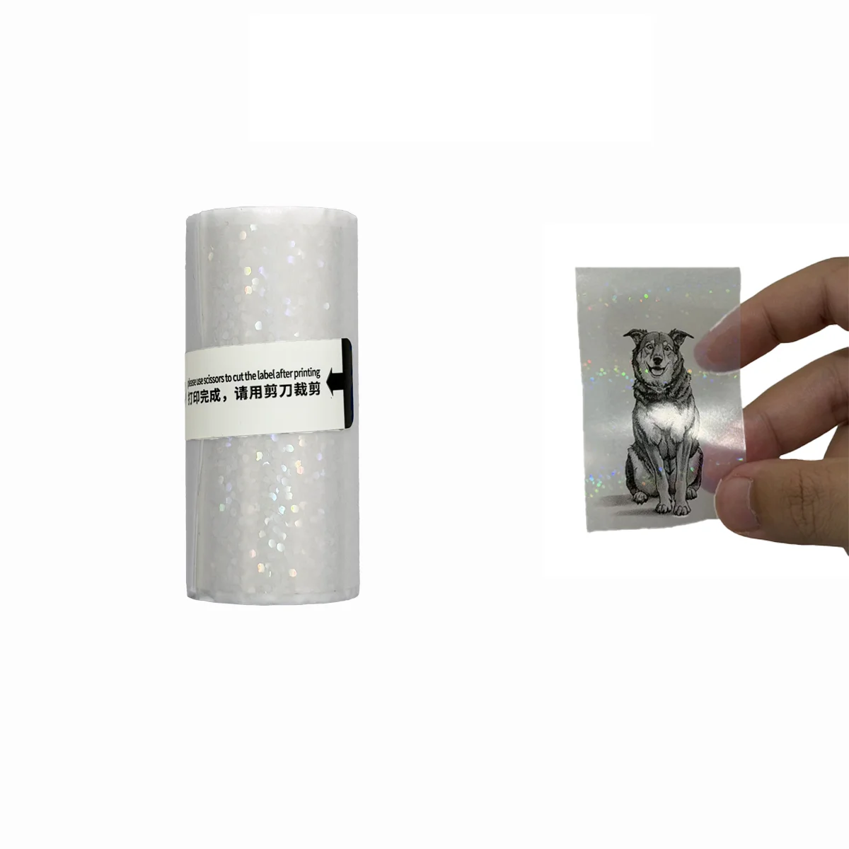 1 롤 57x25mm 반짝이는 홀로그램 투명 감열지 롤 C9/C13/C15/C17/C19/C20 미니 프린터용 방수 접착제