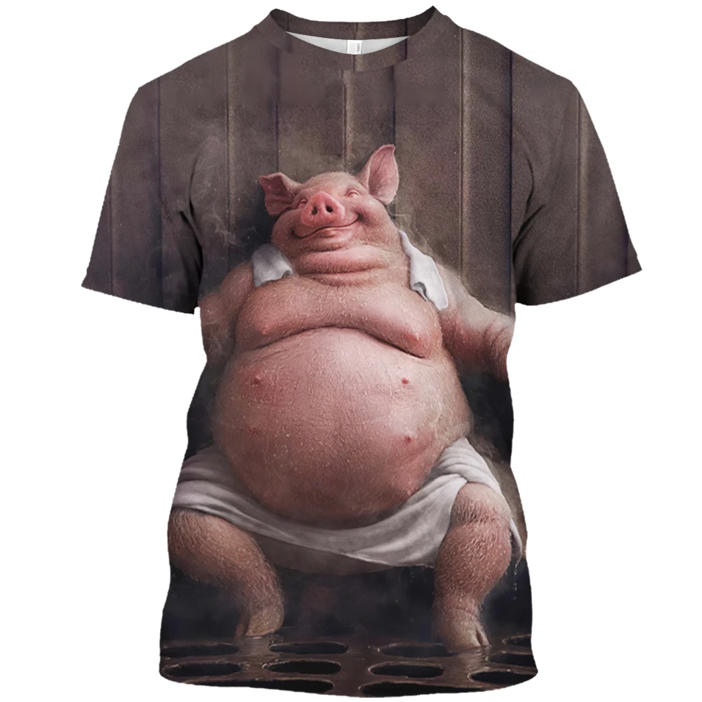 

Funny Pig Summer Men's T-shirt 3d Printed Animal Pattern Man Short-sleeved Tees Cute Tops Male Casual Oversized Streetwear