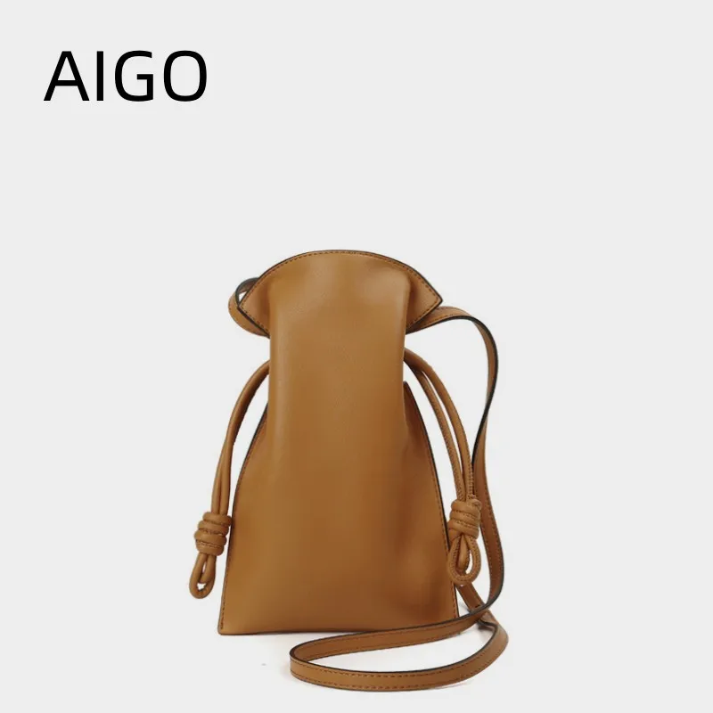 

AIGO New Designer Women Leather Shoulder Bag Mini Handbag Calfskin Phone Bag Ladies Luxury Simple Bags For Women Bolas Hobo