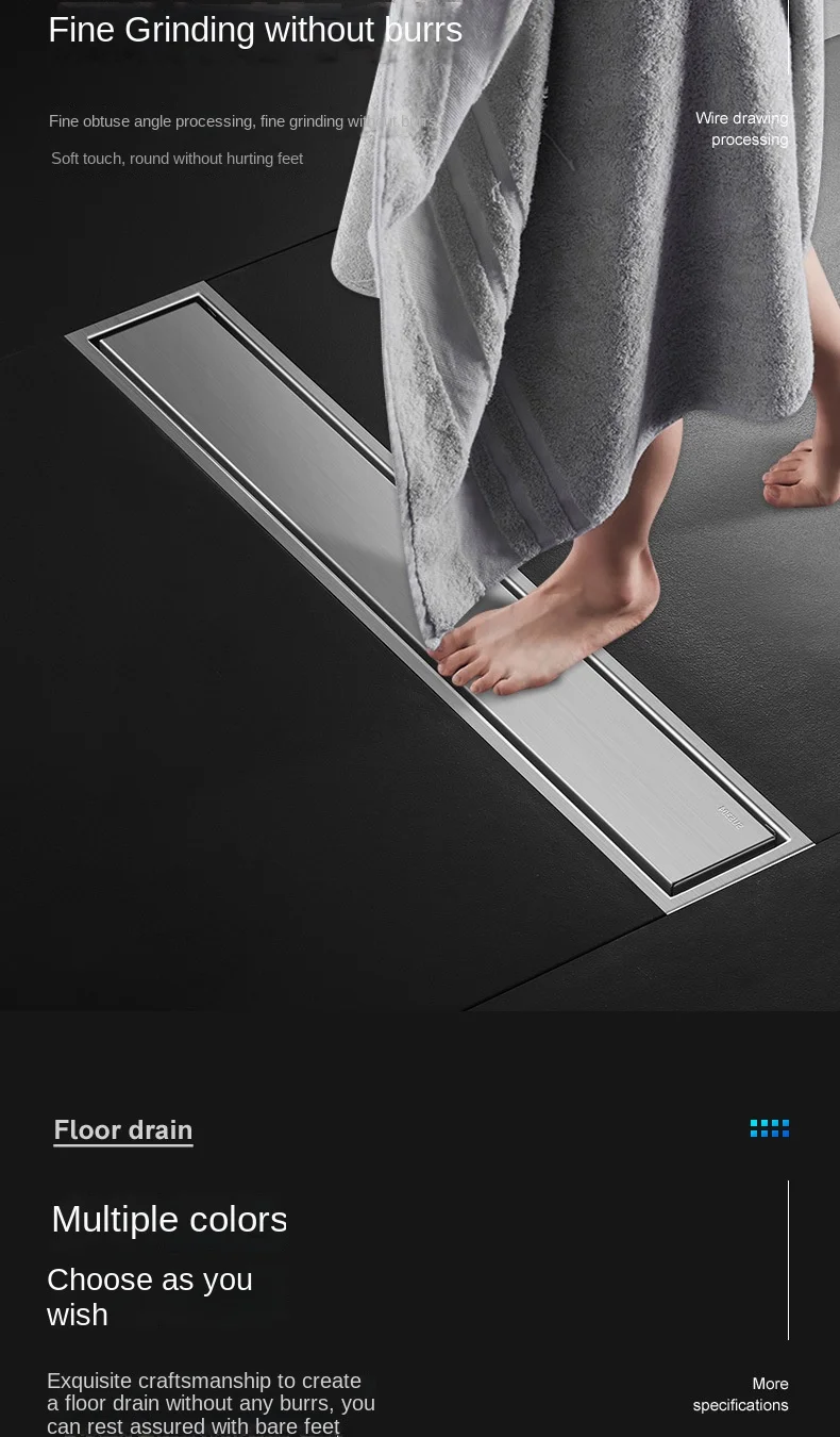 Invisible Tile Floor Drain Brshed Gold Black 304 Stainless Steel Lavatory Bathroom Shower Long Linear Drainage Side Floor Drains