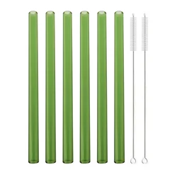 Set of 6 Eco - friendly Reusable Glass Straws with Cleaning Brush (6Pcs Green)