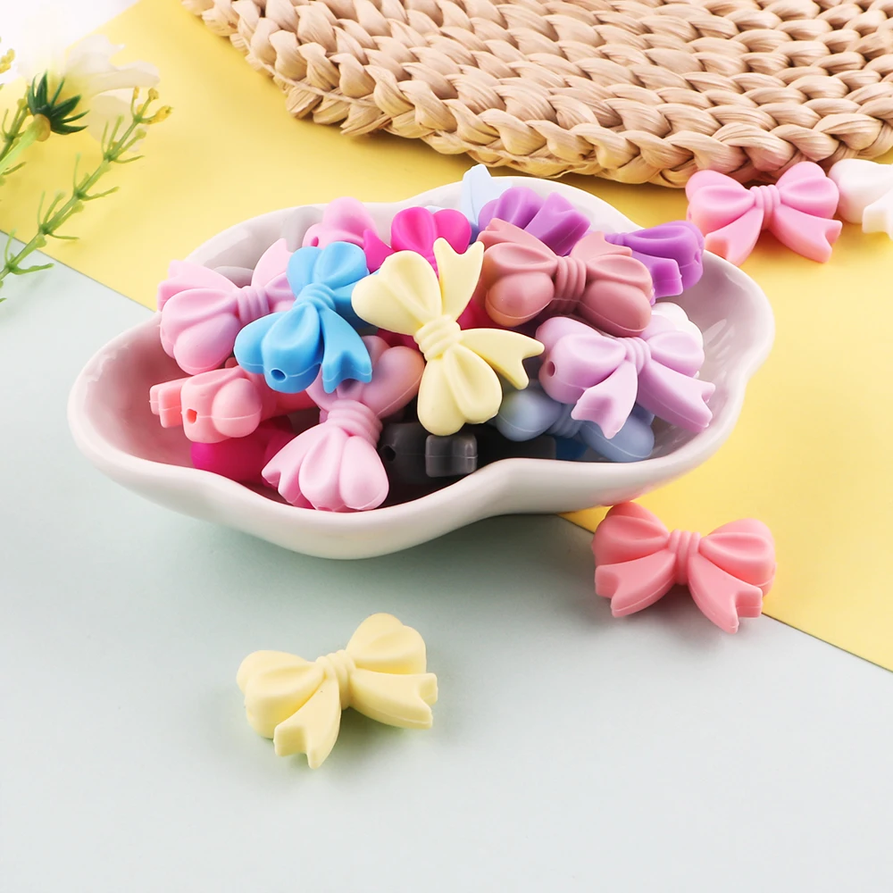 Sunrony Bowknot Silicone Beads Set for DIY Jewelry and Accessories - Pack of 10