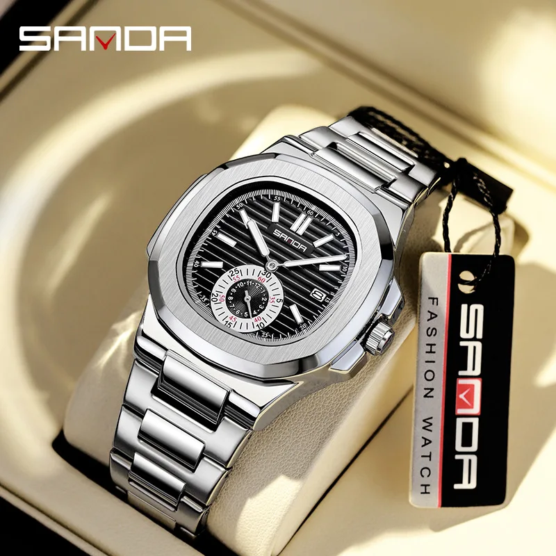 

Sanda Top Brand Unique Design Dial Full Stainless Steel Japan Quartz Movement Waterproof Business Men Elegant Calendar Watch