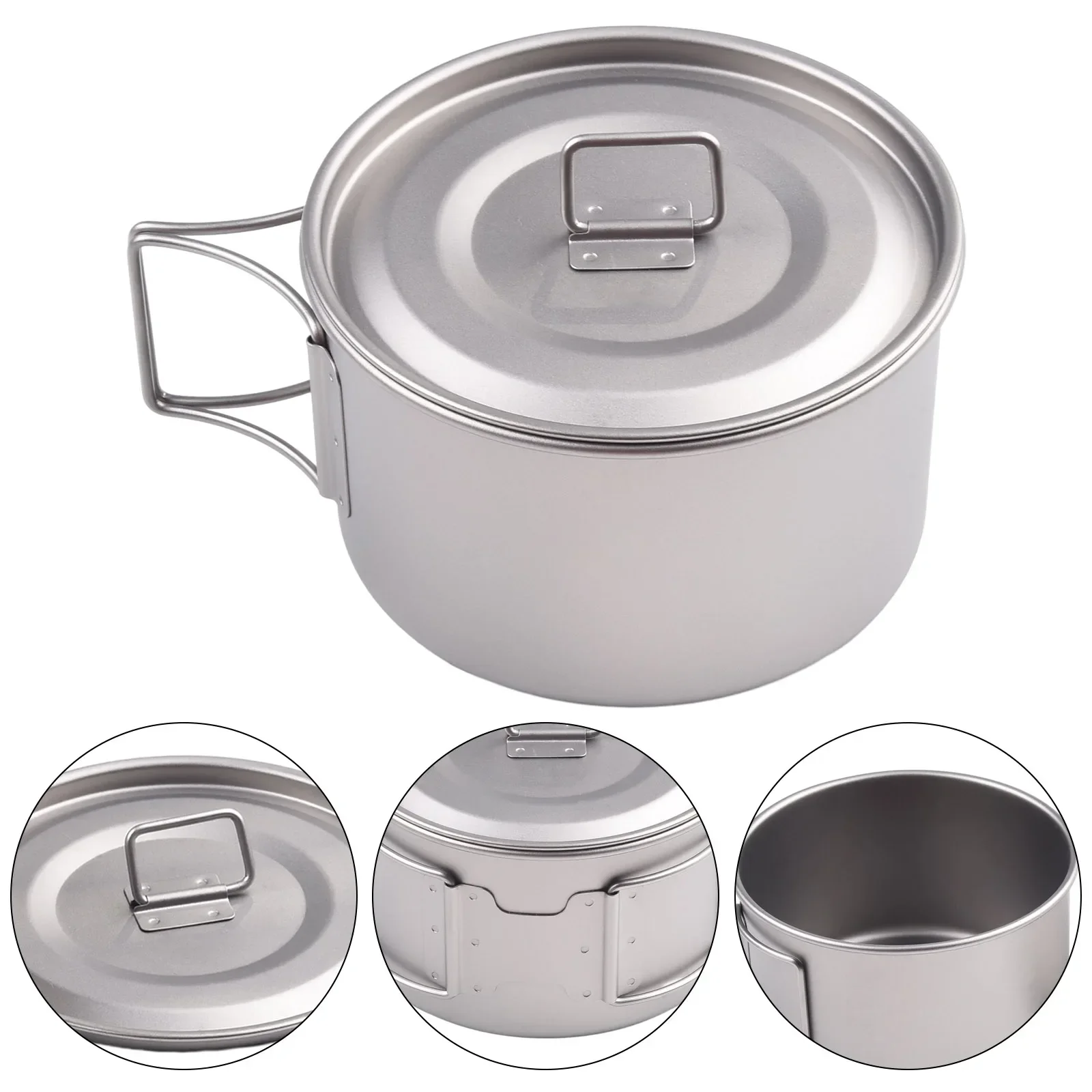 Titanium Bowl With Folding Handle Camping Bowl 450ml/600ml No Lid/with Lid Dinner Food Container Outdoor Pan Camp-Cooking 3