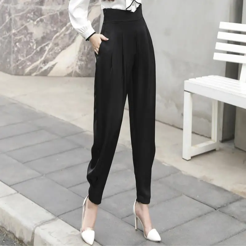 Women's Clothing Solid Color High Waisted Pockets Casual Spring Summer Straight Pencil Trouser Suits Korean Fashion Pants