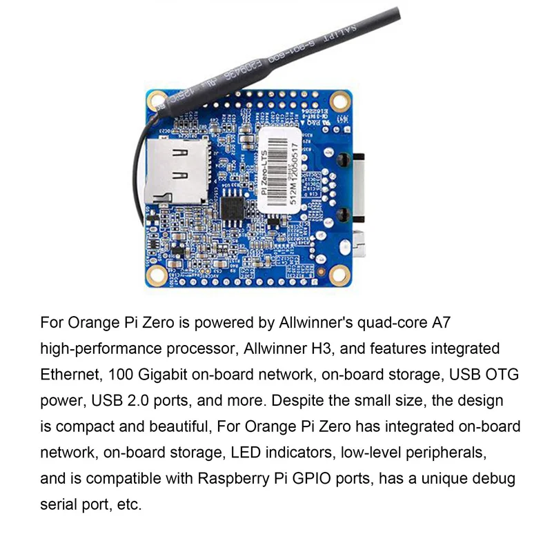 Orange Pi Zero Allwinner H3 ARM Cortex-A7  ھ 256MB ޸ ǻ  ȵ̵   