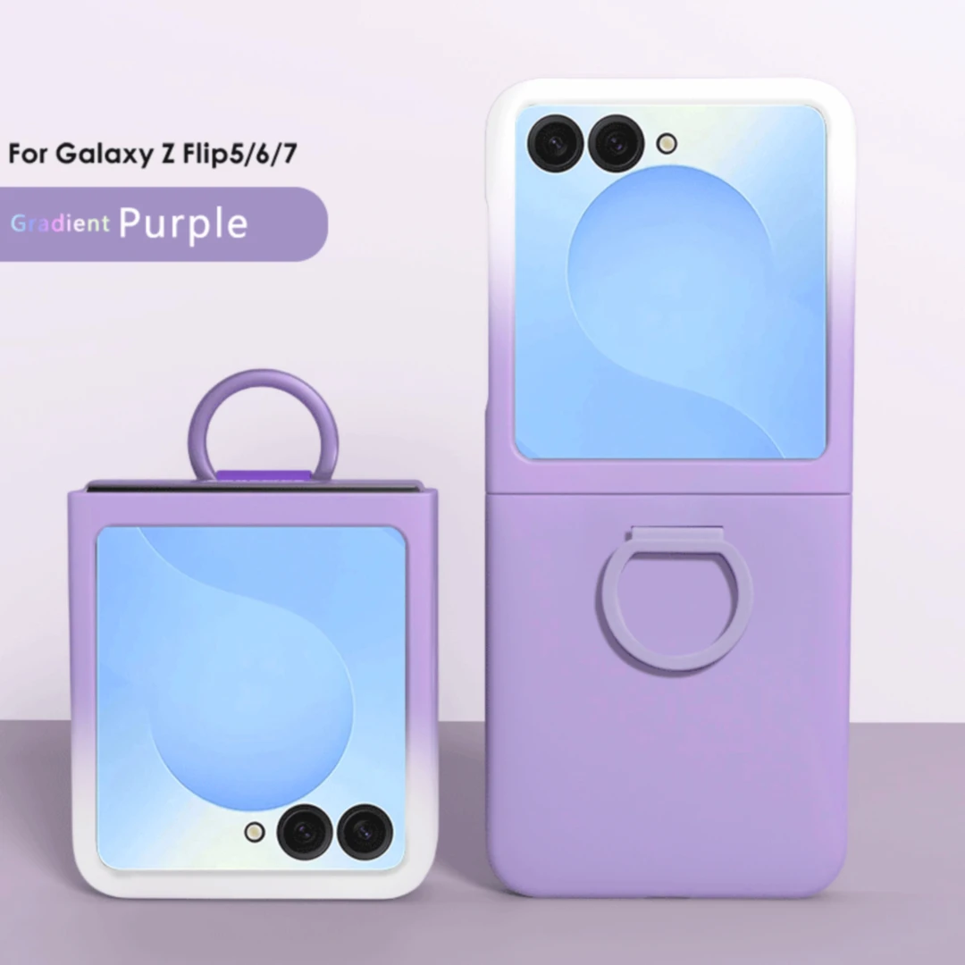 Luxury Skin Feel Shockproof Silicone Phone Case with Finger Ring - Candy Color Hard Cover