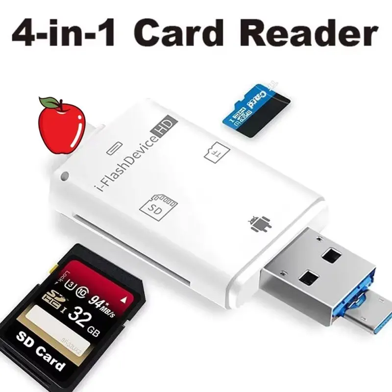 4 IN 1 TF Card Reader OTG Adapter USB Flash Drive SD TF Card Reader Lightning to MicroSD Adapter For Iphone Android