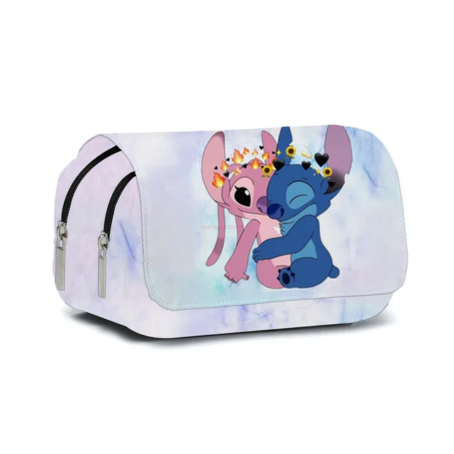 Disney Cartoon Lilo & Stitch Estuche de lápiz de gran capacidad Pu Cuero  Estuche de lápices de doble capa Bolsa Pluma Organizador Bolsa de papelería  para niños Niños Niñas Stu