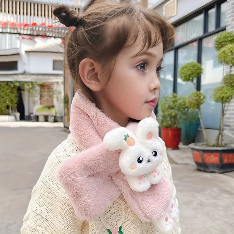 Kids Scarf Cartoon Bunny Design Thickened Acrylic Knit Warm Winter Accessory for Girls 2-10 Years Cute Style 1pc children scarf