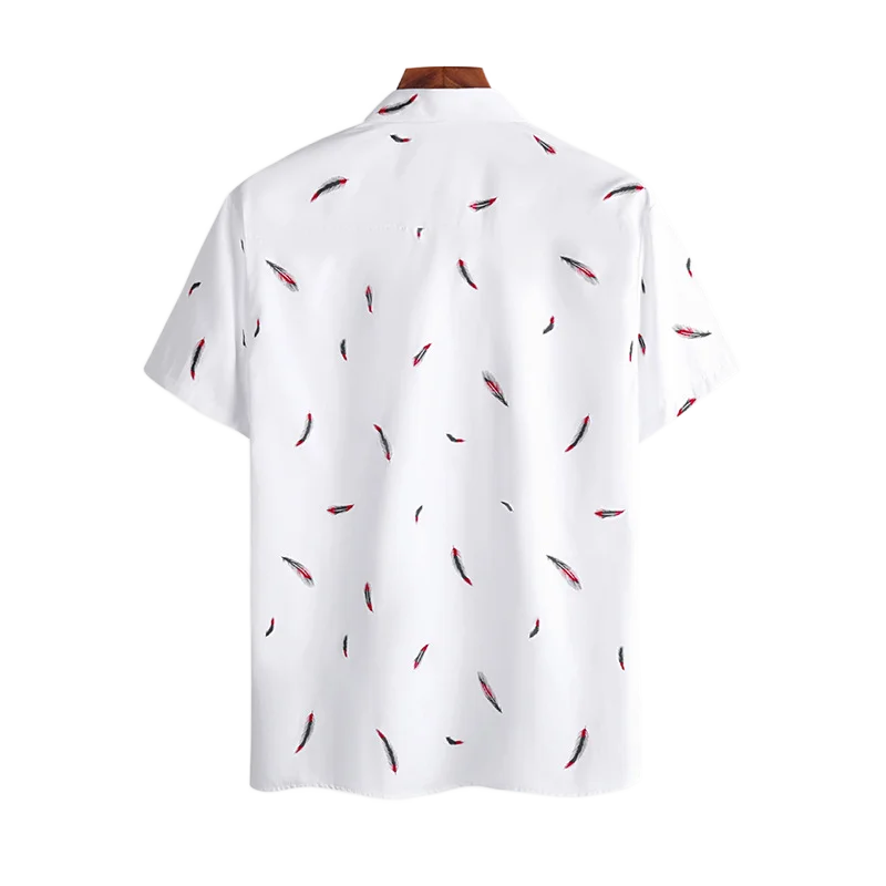 Harajuku Feather Hawaiian Men Shirt Printed Short Sleeve Casual White Street Summer Beach Shirts Men Clothing Summer