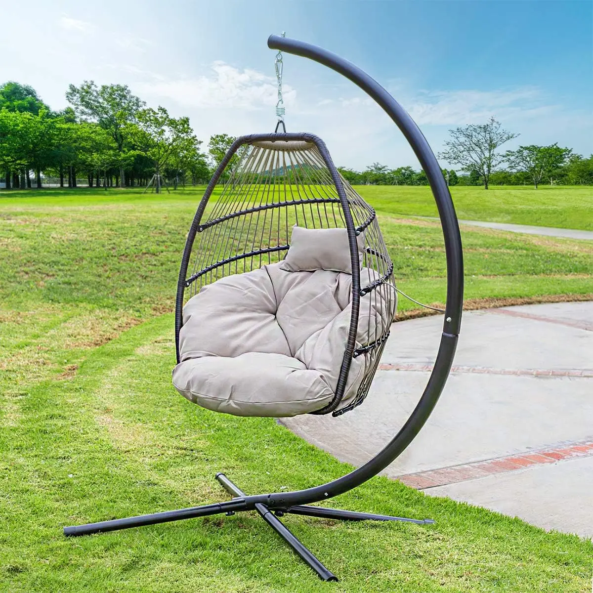 Premium Egg Chair Egg Style Hanging Chair Deep Cushion Soft Relaxing Luxury Outdoor Indoor Patio Bedroom Hanging Swinging