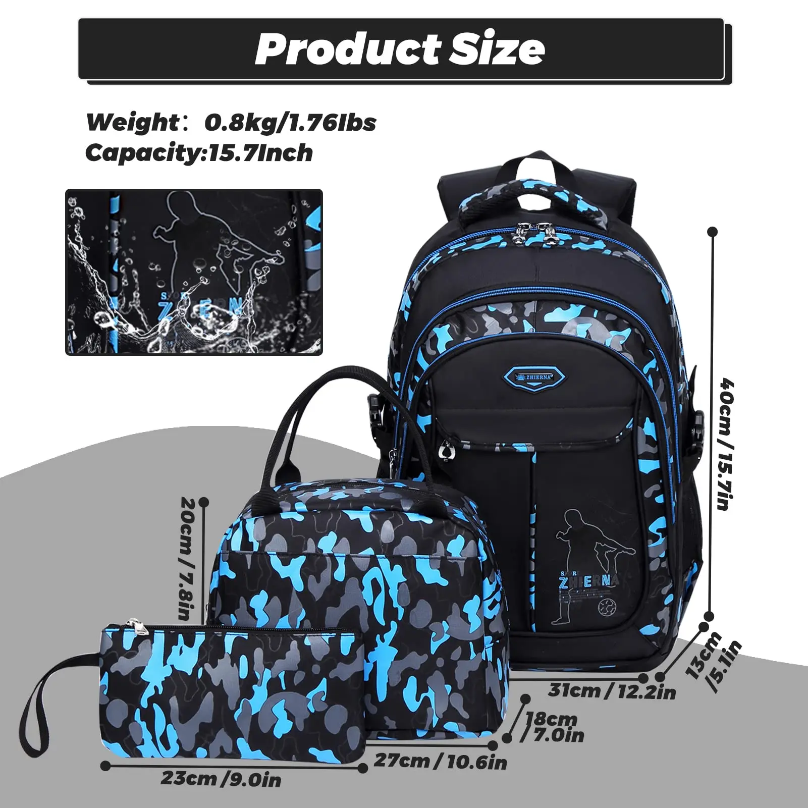 School Backpack for Boys with Lunch Bag and Pencil Bag Casual Large Capacity Middle College Student School Bags
