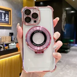 Luxury Plating Holder Phone Case - Clear Shockproof Soft Silicone Stand Back Cover - Pixel 9Pro XL (Pink)