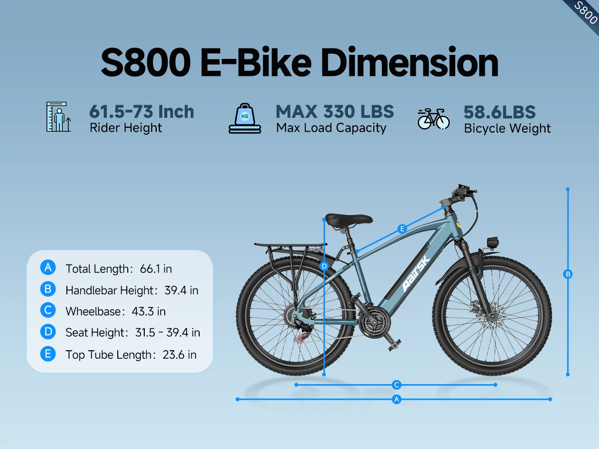 Aairsk S800 E-Bike 250W Leistungsstarker Motor 36V13AH Abnehmbarer Lithium-Akku Erwachsenen-Elektrofahrrad 26 Zoll Reifen Mountainbike – Detail 11