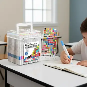 Pennarelli acrilici a 120 colori, pigmenti brillanti, asciugatura rapida, perfetti per disegno per bambini, progetti fai da te e artigianato.