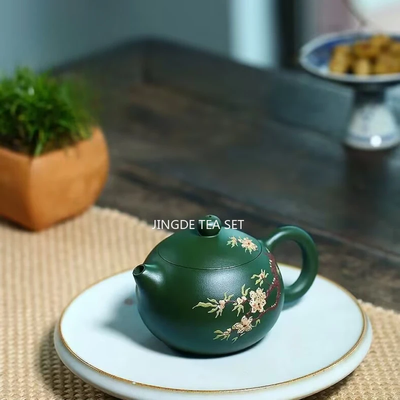 200ml Yixing purple clay peach blossom teapot mineral green clay, Xishi filter teapot business Tea set