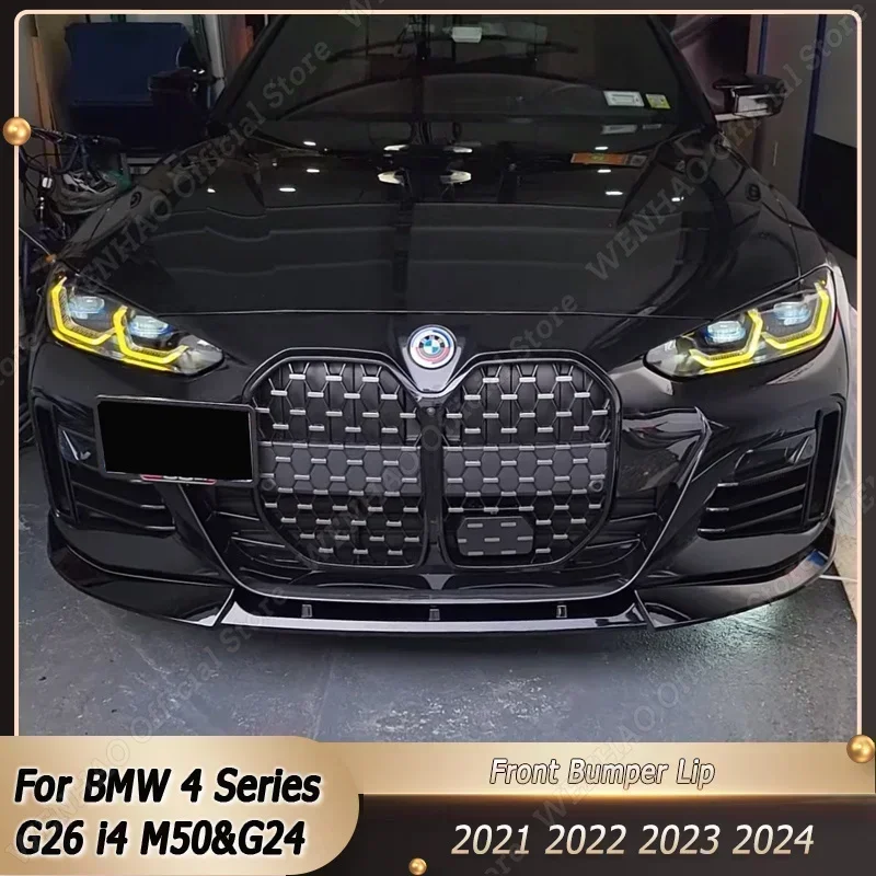 

For BMW 4 Series G26 i4 M50&G24 Gran Coupe 2021-2024 Front Bumper Lip Chin Guard Trim Styling Body Kits Diffuser Accessories