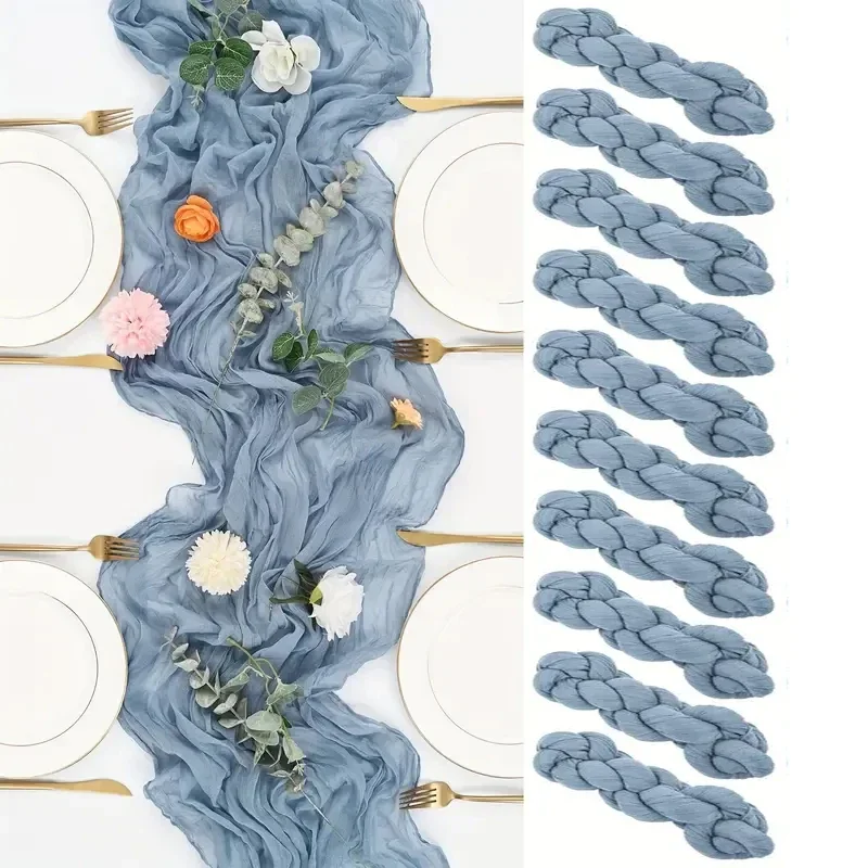 10PCS Gauze Table Runner Wedding Semi-Sheer Vintage Cheesecloth Dining Party Christmas Banquet Arches Cake Wholesale Table Decor 2