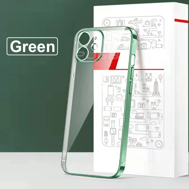 Luxury Plating Transparent Soft Silicone Case for iPhone 13 11 12 Pro Max Mini XR X XS Shockproof Clear Cover Camera Protect Green