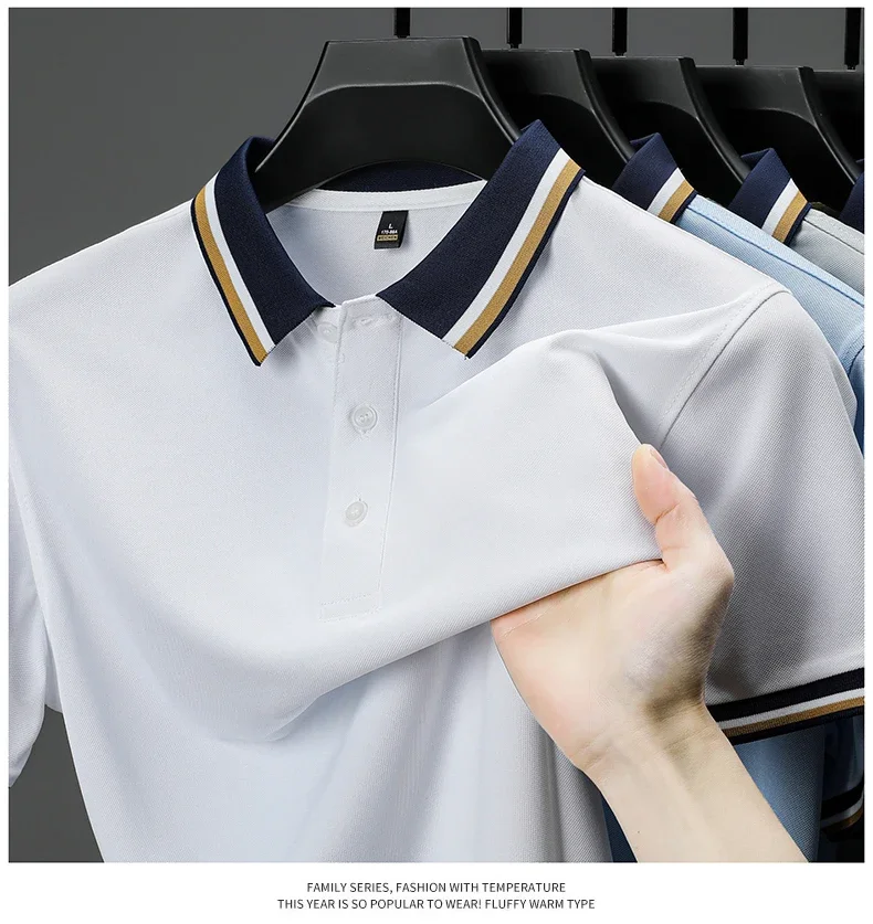 2025 Fashionable Men's Short Sleeved Polo Shirt with Summer Collar and Striped Design, Boutique Top, Casual Business T-shirt 17 S971d1745764e4e06abd611d190b55aedX