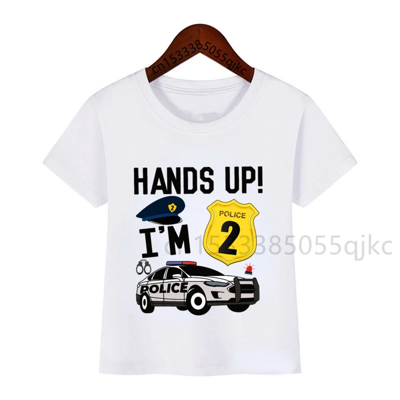 Numbers 1-10 Police Car Birthday Printed T-Shirt Kids Police Car Birthday Boy T-Shirt Gift Set Custom Name Numbers 2