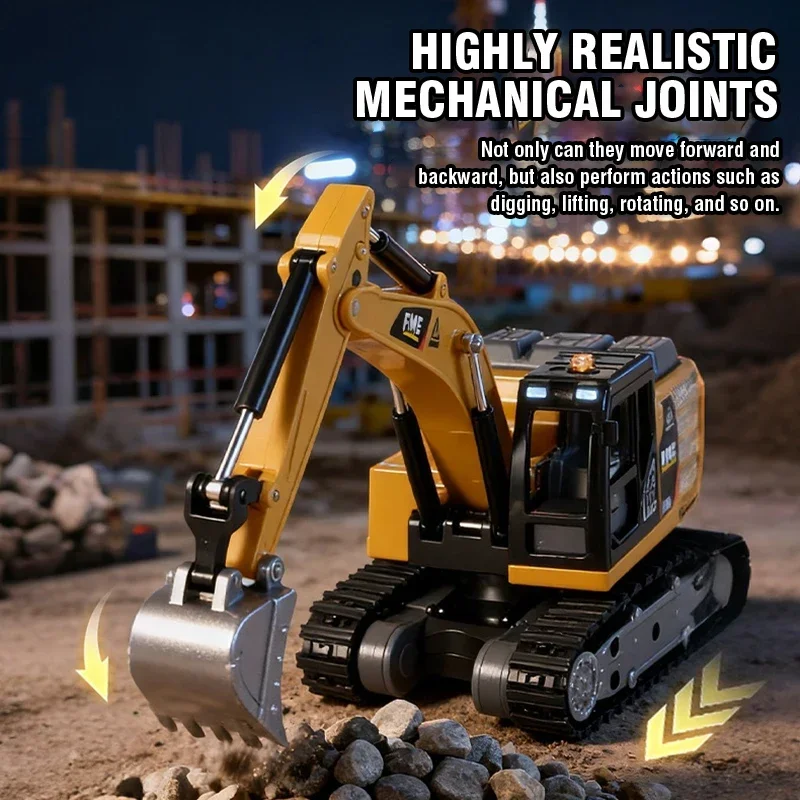 1/64 Scale Remote Control Mini Excavator Full-Scale Model Engineering Vehicle Toy for Kids Collectors Decompression Toy Boy