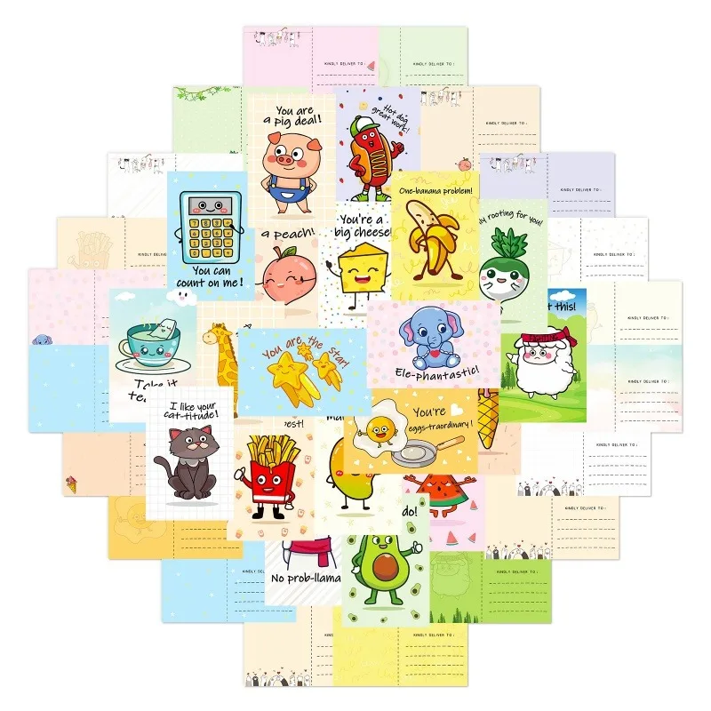

20 Pcs/Pack Cartoon Cute Postcards Punny Puns Postcard Pack for Friends, Family, Students, Teacher, and More Hilarious Animals