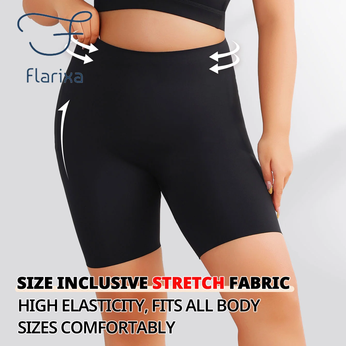 Flarixa Plus Size Thigh Shorts For Women High Waist Safety Pants Under Skirt High Elastic Anti Chafing Boxers Yoga Boyshorts