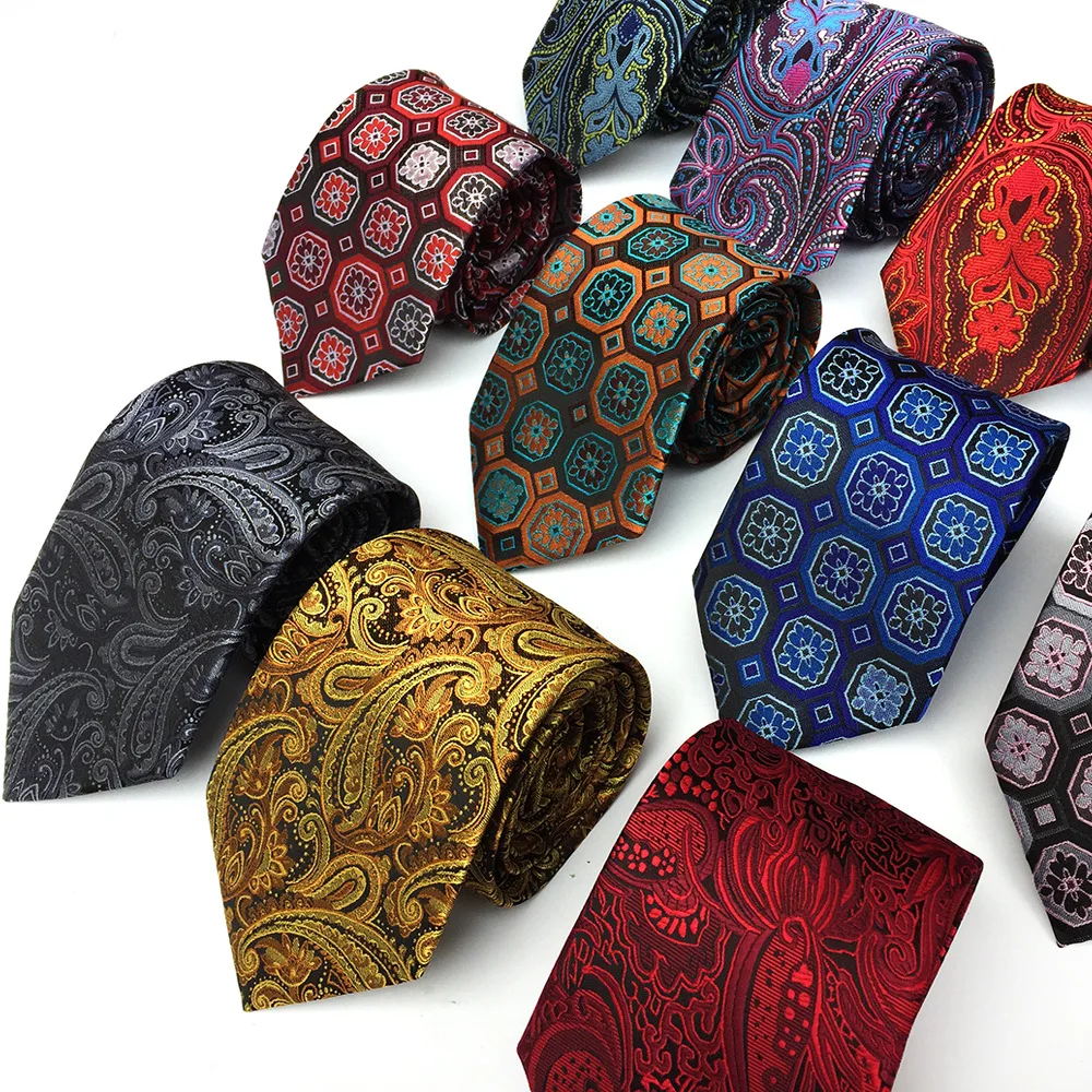 

Royal Striped Men Luxury 8cm Necktie Paisley Silk Ties For Weave Tie Suit Accessories Polyester men's big floral tie
