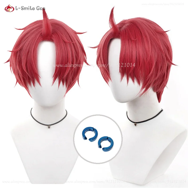 Jiji Cosplay Perücke Jin Enjoji 30cm Rot Synthetik Hitzebeständig + Perückenkappe 2