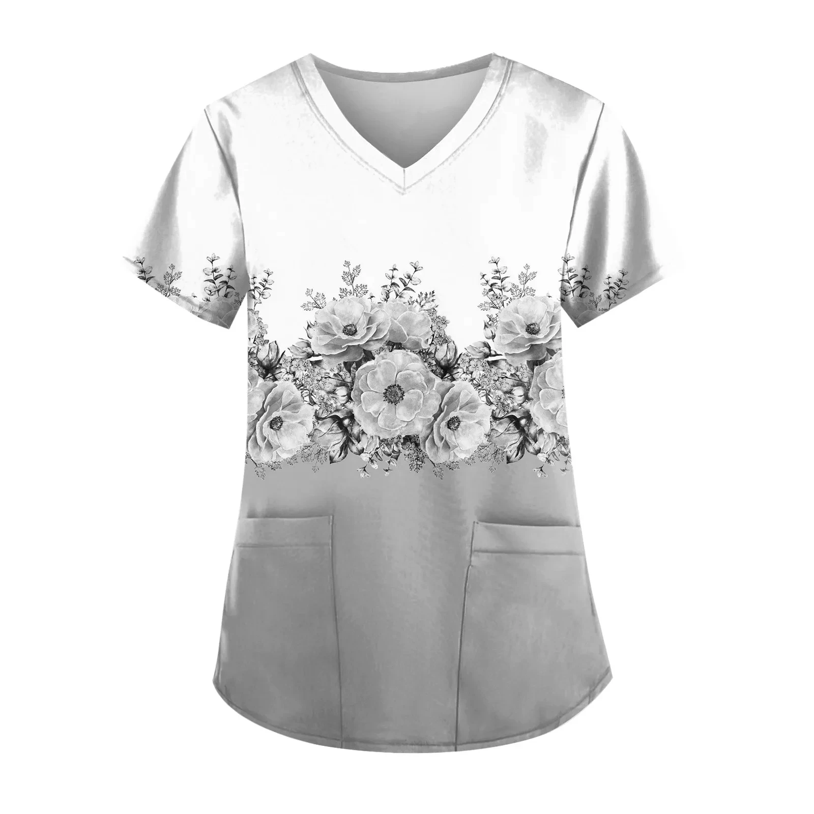 

New Summer Plant flowers Pattern 3D Printing Women's V-neck Work Suit Comfortable Women's Nursing Pocket T-shirt
