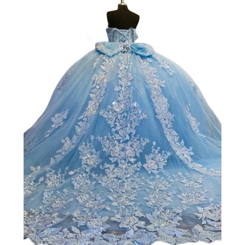 Saudyjskoarabski niebieskie sukienki Quinceanera niebo z odkrytymi ramionami koronkowa aplikacja słodka 16 girlbirthday Party vestidos 15 quinceañera 2024