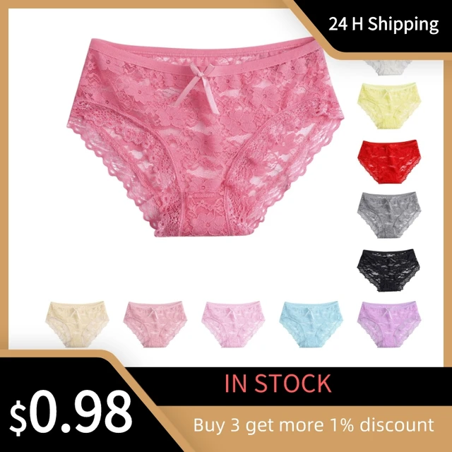 Lace Underwear Briefs Women Breathable Bow Mid Waist Panties