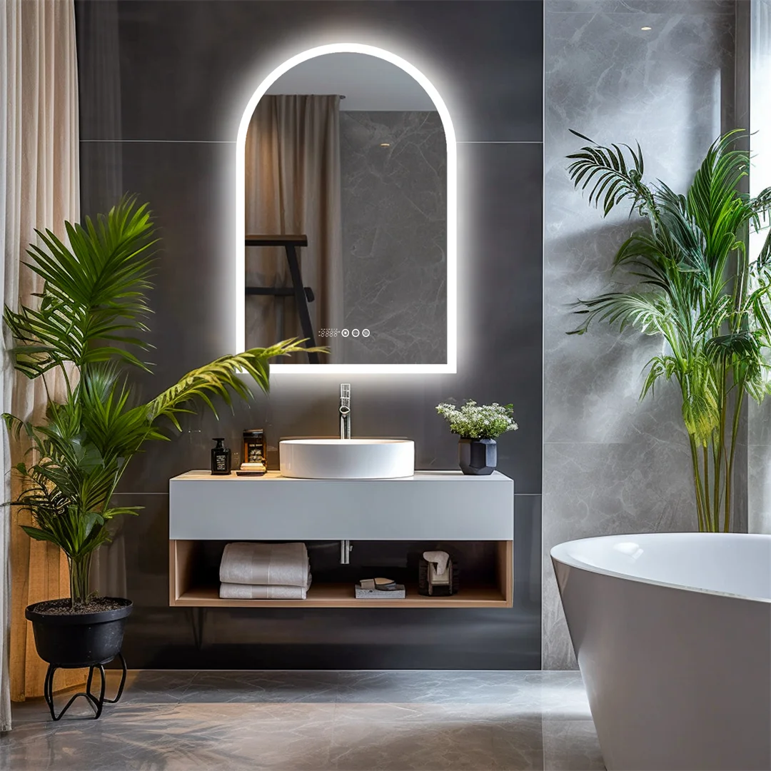 LUVODI 60x90cm Smart Bathroom Mirror LED Backlit Vanity Mirror with Touch Screen,Time And Temperature Display