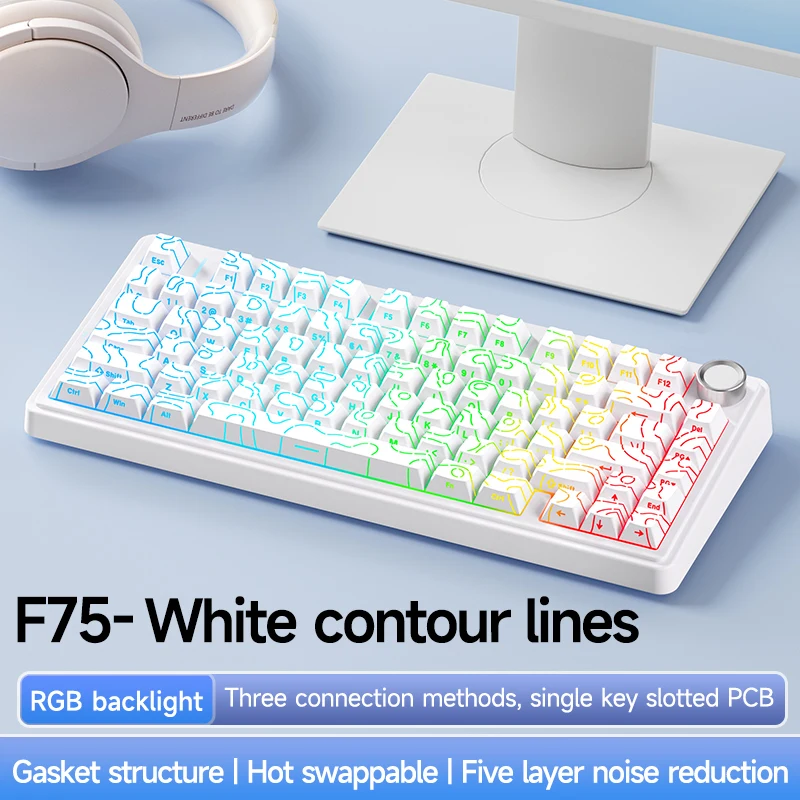 AULA F75 OEM Logo Wired USB RGB LED Light PC Computer Custom 2.4G