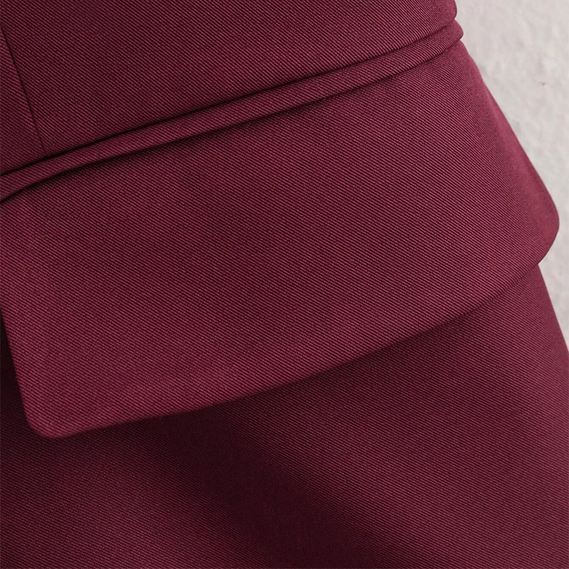 Fashion Burgundy Lapel Blazer Coat Women Elegant Double Breasted Full Sleeve Pocket Jacket Fall New Female Commute Outwear