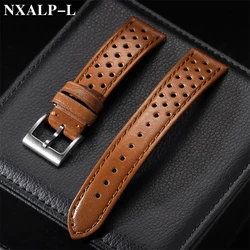 Breathable Cowhide Leather Watch Strap - Oil/Matte Finish Adjustable Wristband - 22mm (Oil - Red Brown)
