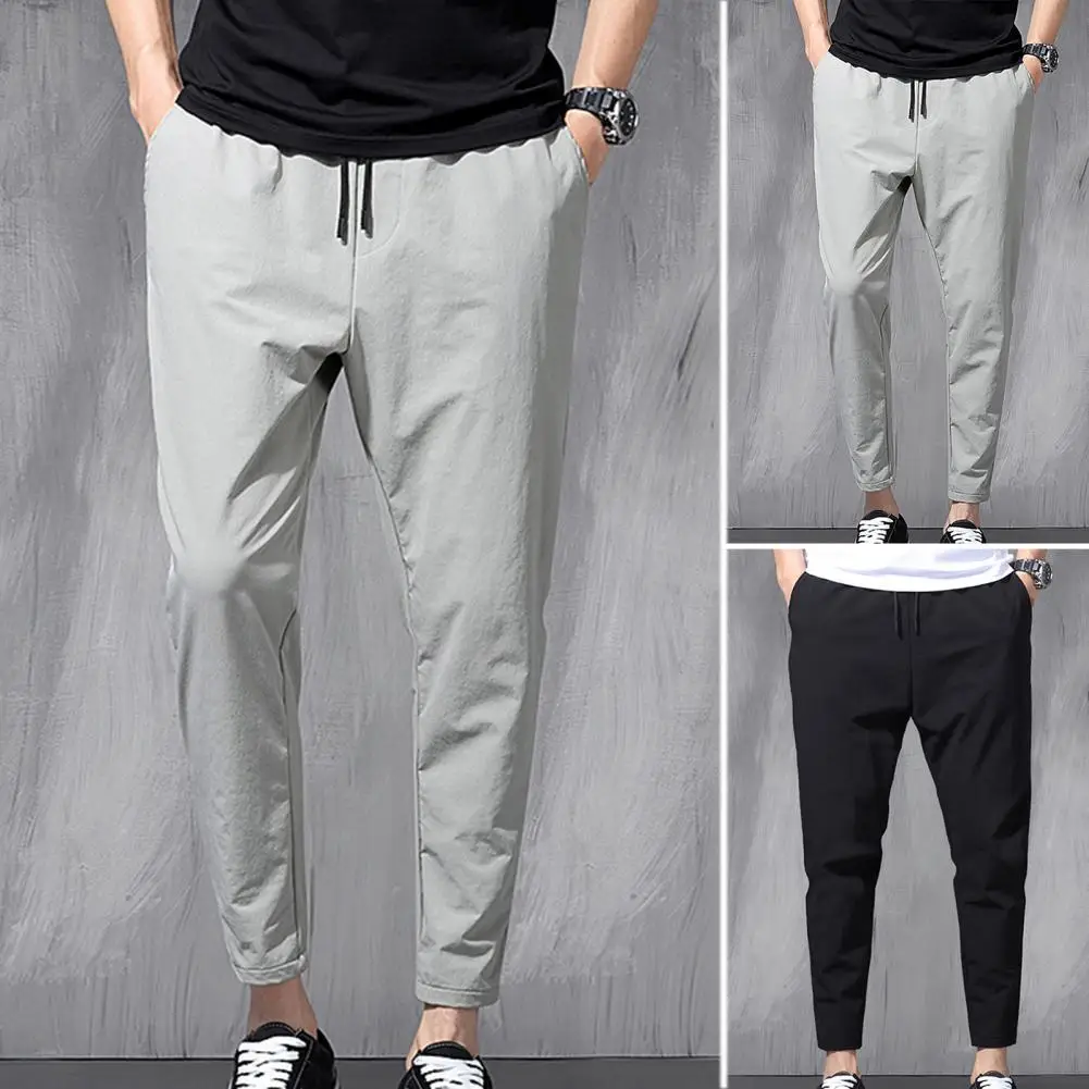 Young Style  Trendy Stretchy Waist Pencil Pants Ankle Length Pencil Pants Drawstring   Male Garment 2