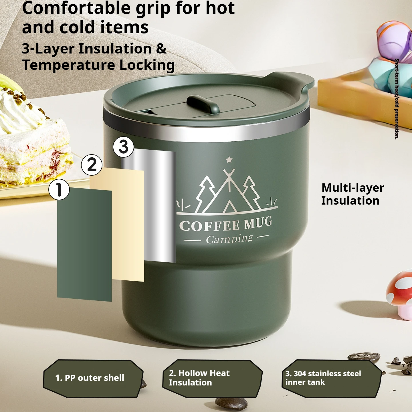 400 مللي كوب حراري من الفولاذ المقاوم للصدأ كوب قهوة مكتبي طبقة مزدوجة معزول كوب ماء محمول يحافظ على الباردة والحرارة كوب حراري