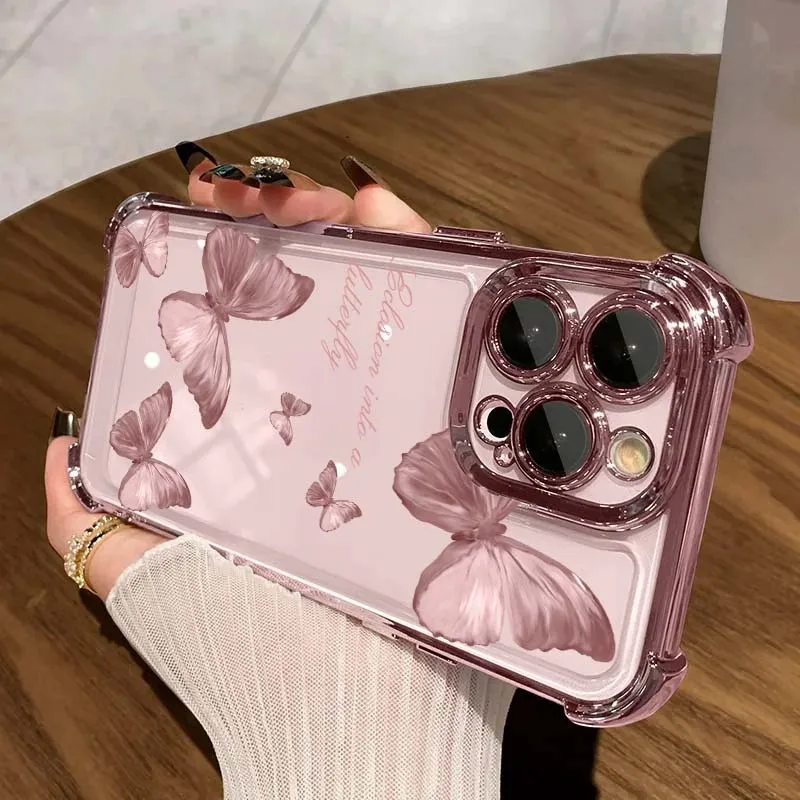 Enhance your phone's style with the Elegant Shockproof Butterfly Case - Blue & Pink Design