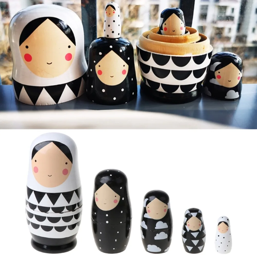 5Pcs Cute Wooden Cartoon Animal Russian Nesting Dolls Toys for Children Kid Gift Home Decor Hand Painted Crafted Doll Home Decor 2023 kids beanies winter baby children s knitted cap for kids girls russian women thickened warm hats age 1 6 years ushanka hat