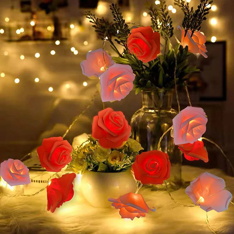 Tanie Kryty sztuczny kwiat róży łańcuchy świetlne wróżka girlanda dekoracyjna do sypialnia ślubna