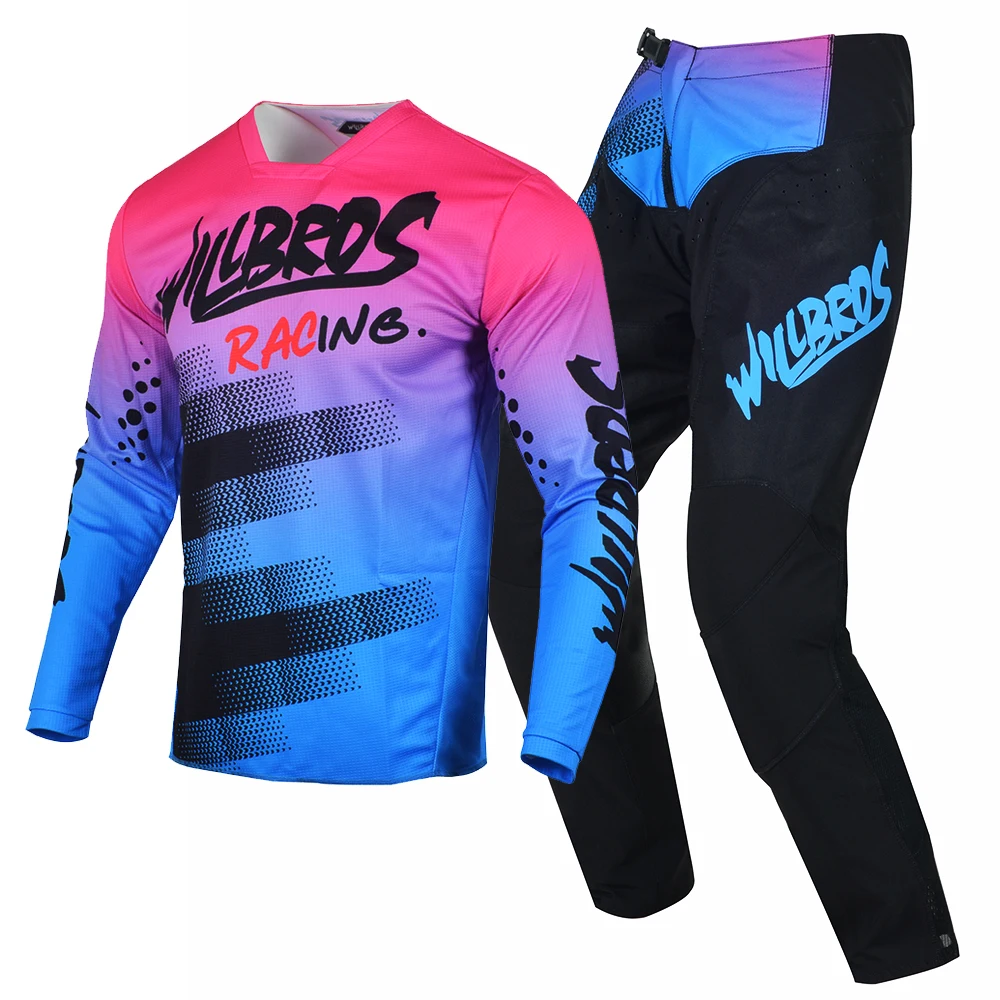 Willbros Combinaison de Pantalons en Jersey de Motocross Hommes Femmes MX Ensemble D'équipement D'équitation Moto Enduro Vêtements de Course Équitation Adulte 