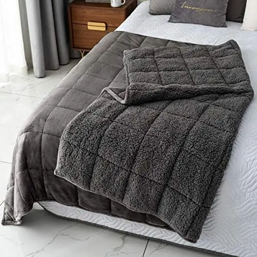 

Weighted 15lbs for Queen Size Bed, Soft Sherpa Heavy for Adults Relieve Pressure - 60"x80" Navy Blue