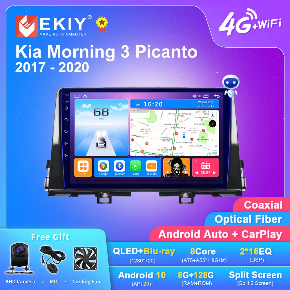 EKIT T7 Android 10.0 Car GPS Navigation Radio Multimedia Player For Kia Morning 3 Picanto 2017 2018 2019 2020 No 2din Carplay HU