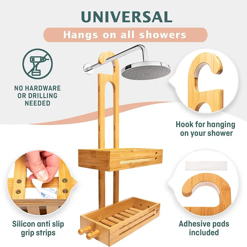 Bamboo Hanging Shower Caddy, Natural & Waterproof Bamboo Shower Rack w -  AliExpress