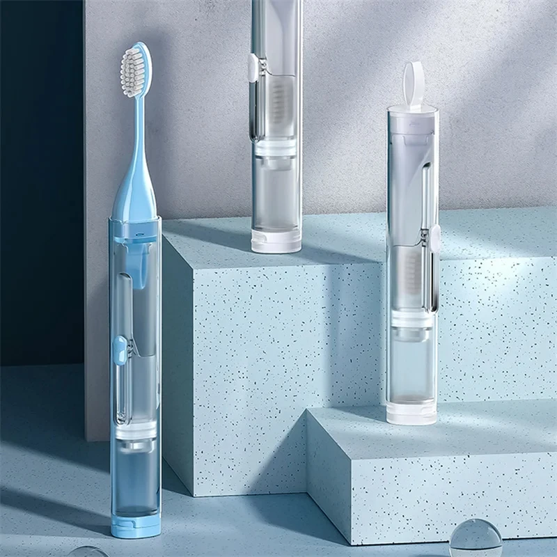Travel Portable Folding Toothbrush Integrated Camping Hiking Outdoor Easy To Carry Plastic Toothbrush Toothpaste Storage Set