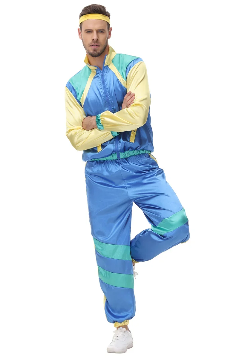 Men Vintage 80's 90's Hippie Costume Retro Hip Hop Disco Party Cosplay Fancy Dress Up Halloween Clothing