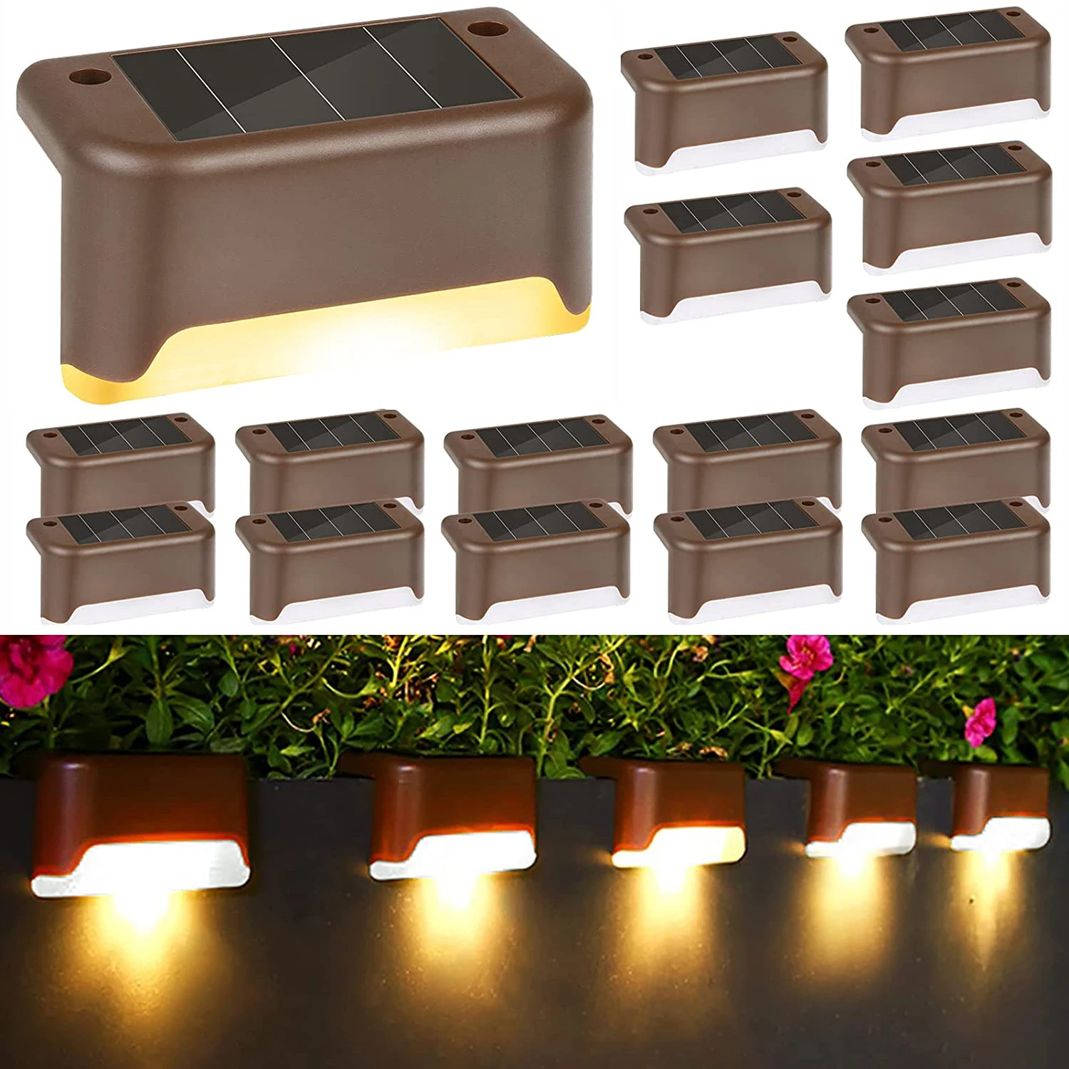 Solar Deck Lights Outdoor Step Lights LED Waterproof Solar Panel Fence Lights Stair Lights for Patio, Yard, Post and Driveway